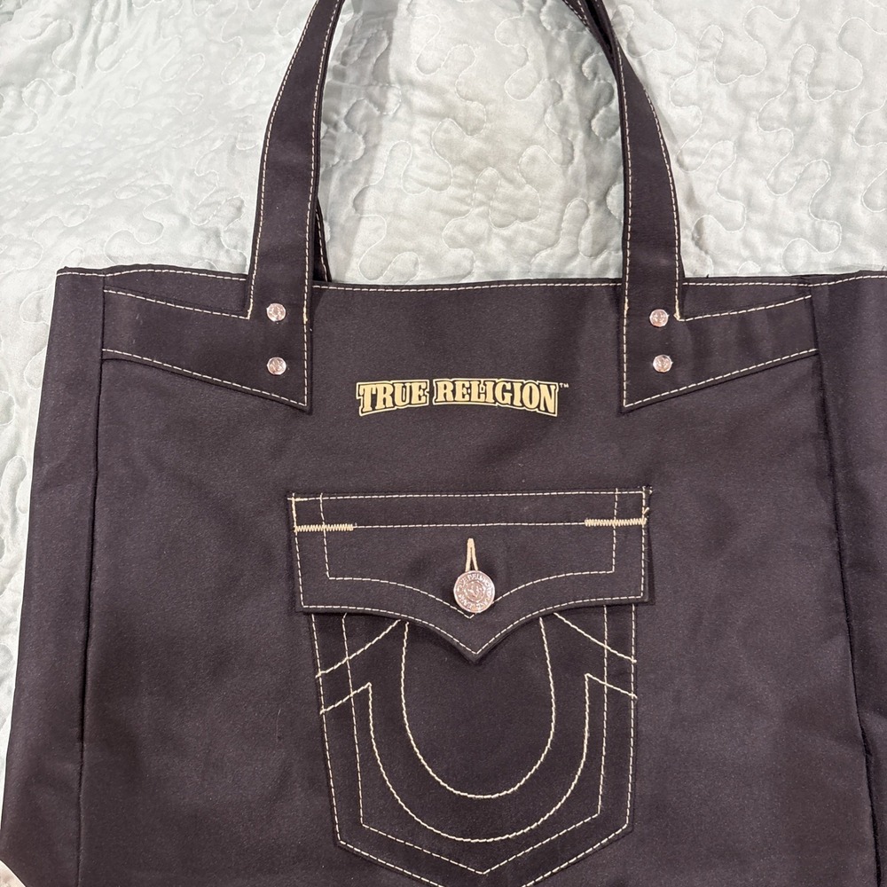 True Religion Black Nylon Horseshoe Tote Bag Purse